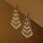 Sruthila 5 Layer Floral Rice Pearl Oval jadau kundan Earring